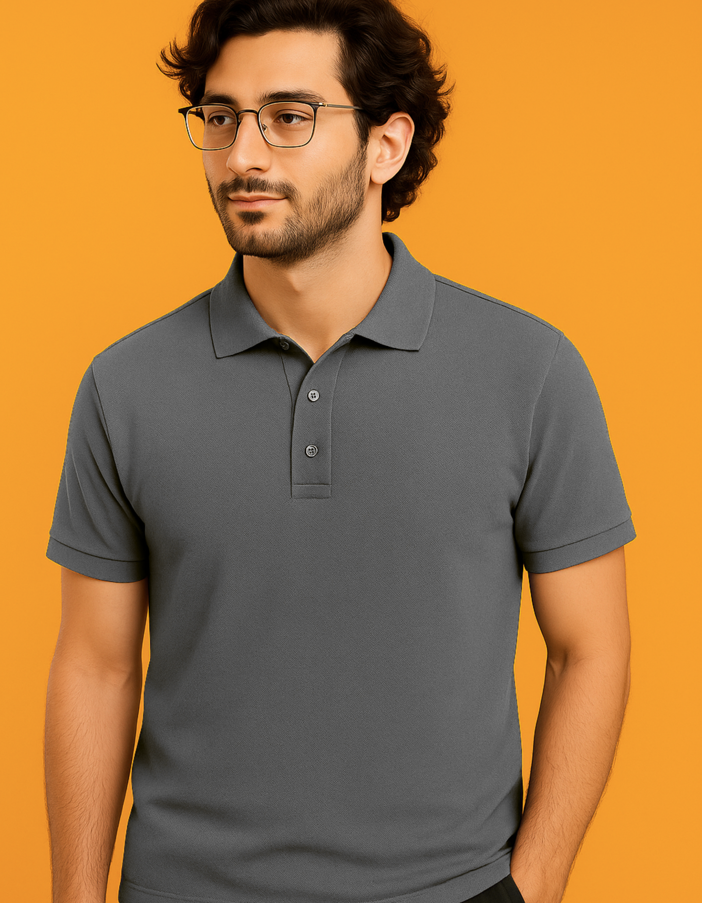 Men Solid Polo Neck T-Shirt-grey color