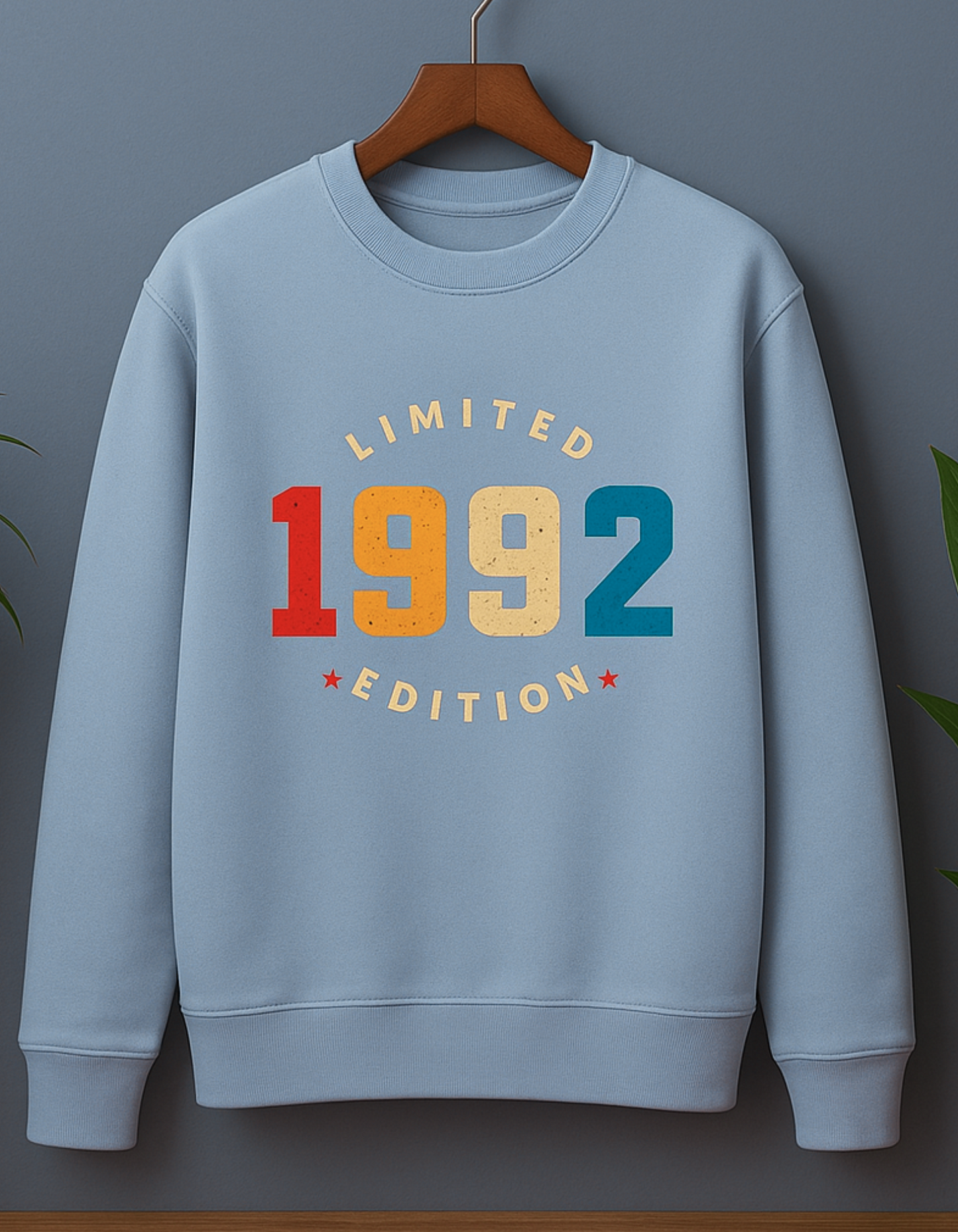 Light blue sweatshirt with 'Limited Edition 1992' text
