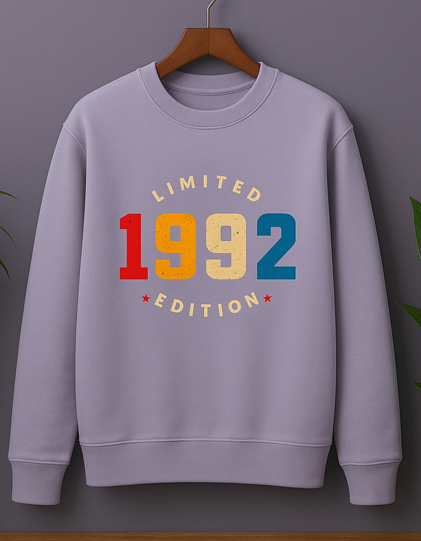 lavender sweatshirt with 'Limited Edition 1992' text