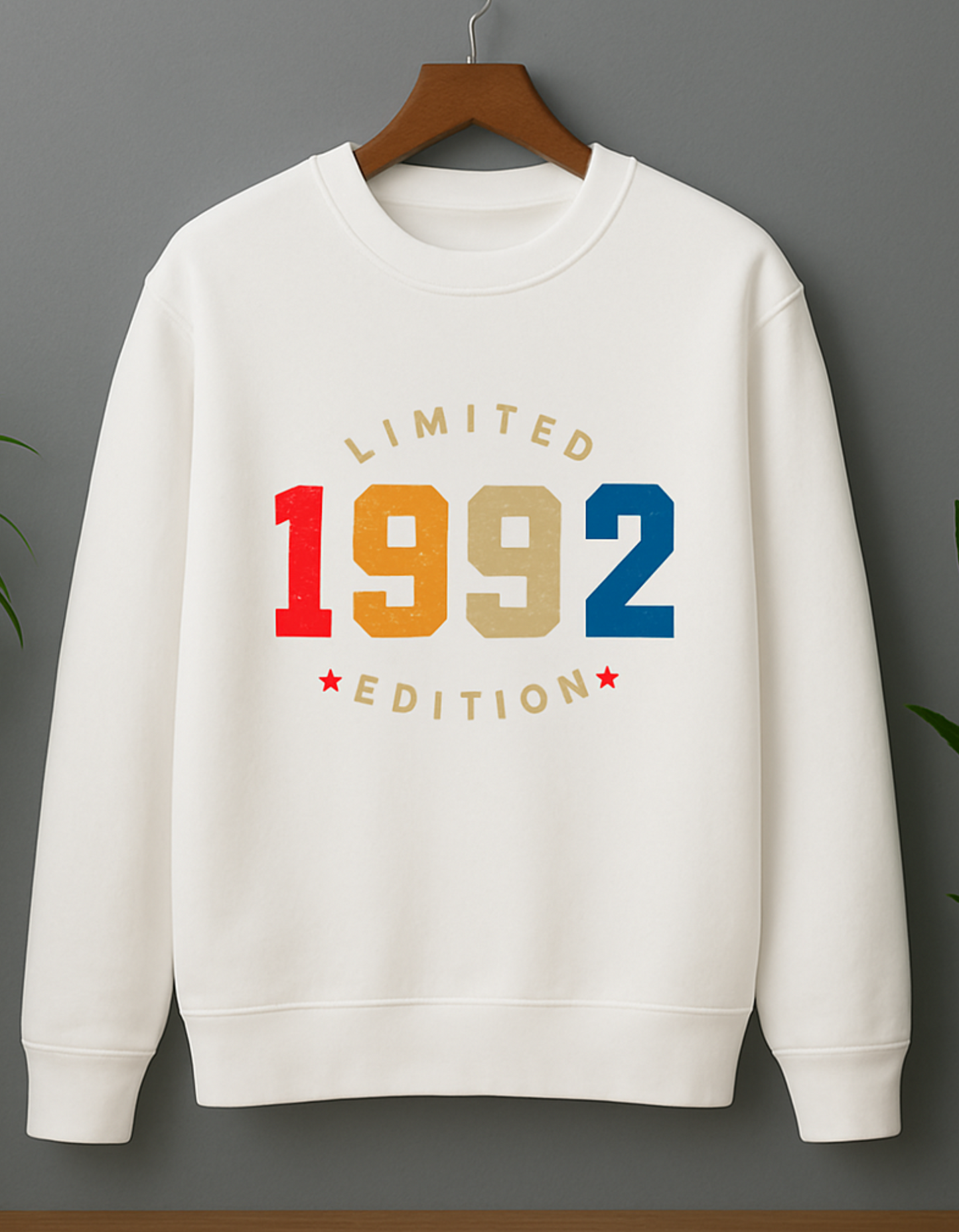 White sweatshirt with 'LIMITED EDITION 1992' text
