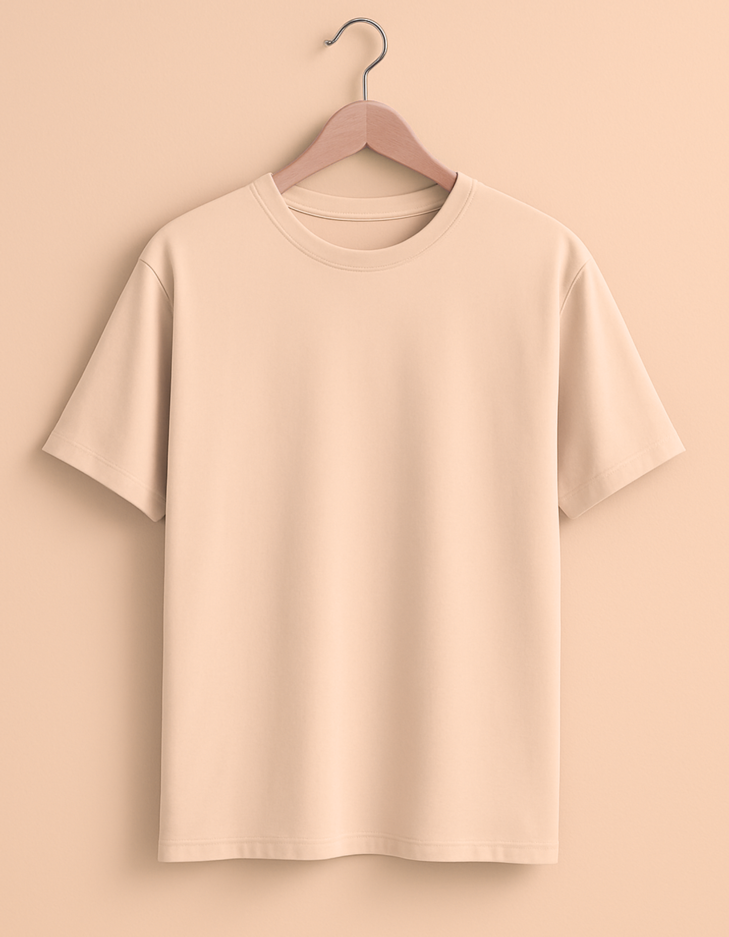 Unisex Classic Crew Solid T-Shirt-Peach Color-White Bear