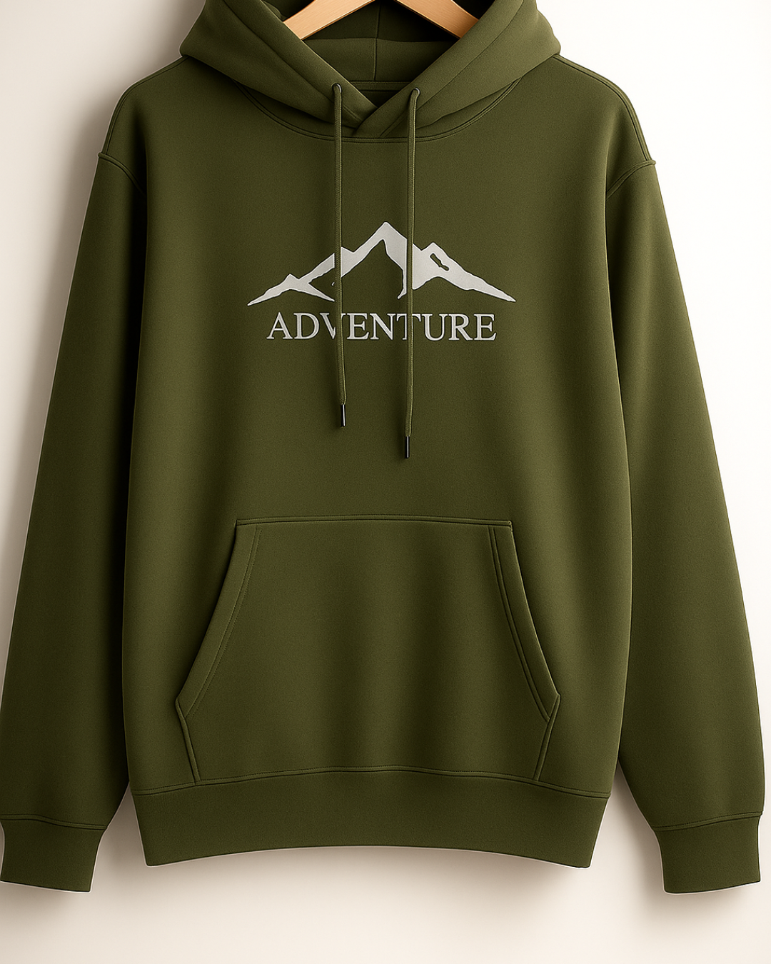 Unisex Full Sleeve Hooded Sweatshirt-olive green Color-White Bear