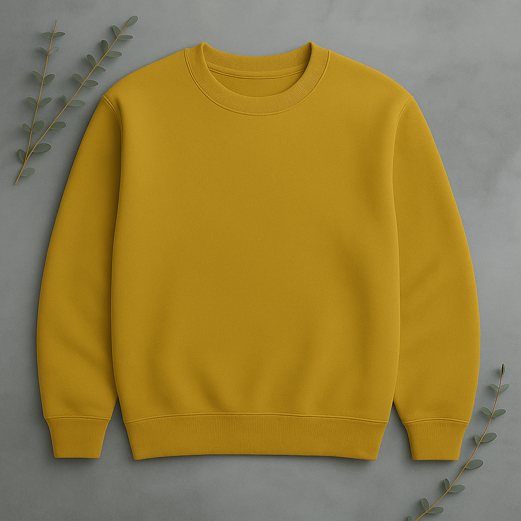 Unisex Solid Sweatshirt- Mustard Yellow Color- White Bear