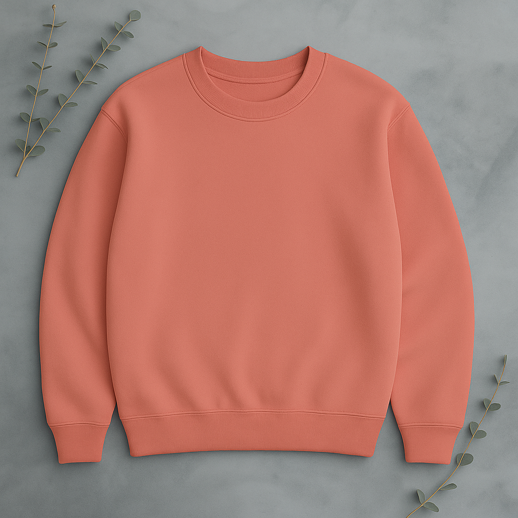Unisex Solid Sweatshirt- coral Color- White Bear