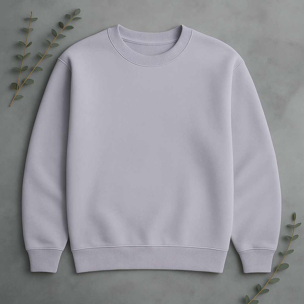 Unisex Solid Sweatshirt- lavender Color- White Bear