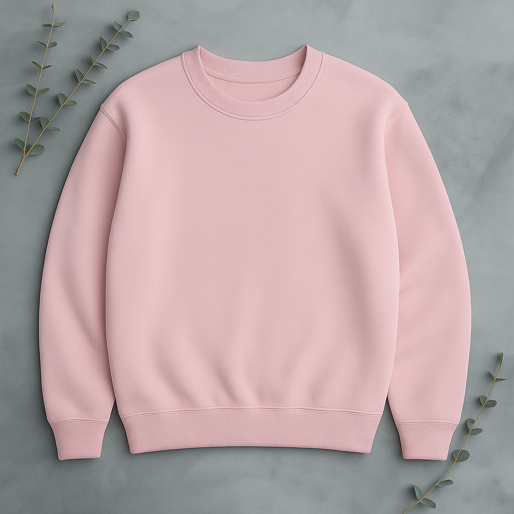 Unisex Solid Sweatshirt-pink Color- White Bear