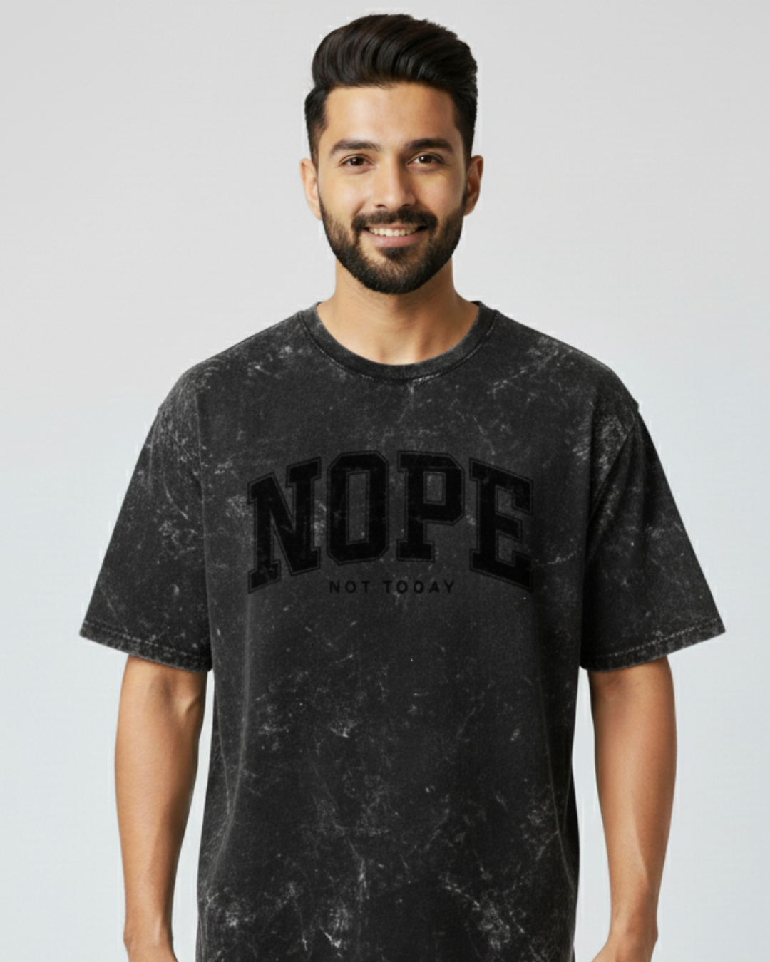 men's black acid wash t-shirt_Black