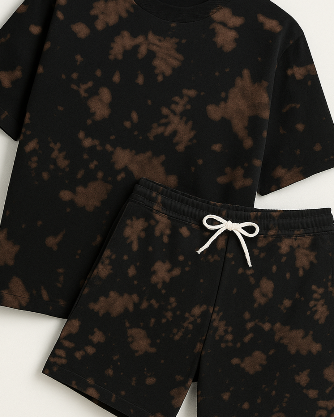 Brown Green Tie-Dye Lounge Set | Unisex Oversized T-Shirt & Shorts