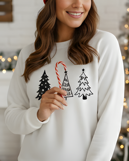 Women’s White Christmas Tree Graphic Sweatshirt – Festive Holiday Pullover