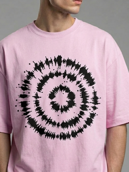 Unisex Oversized Tie-Dye T-Shirt with Black Radial Graphic
