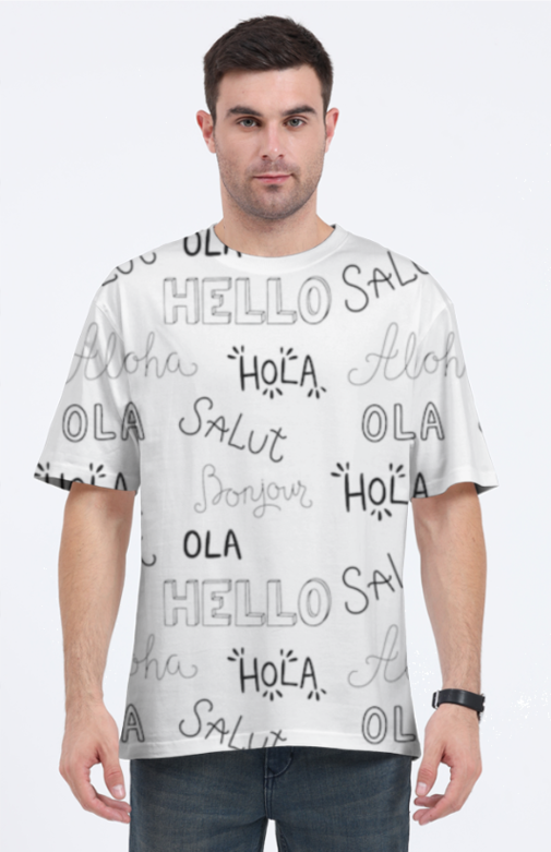 Unisex All Over Print Oversized Tee-White Color-White Bear