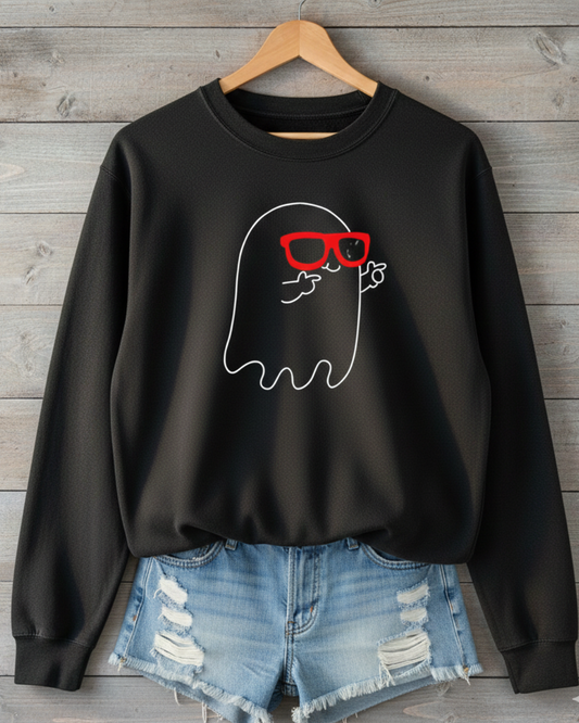 Unisex Cute Ghost Graphic Black Sweatshirt – Funny Halloween Pullover for Men & Women