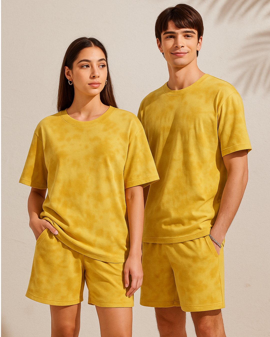 Yellow Tie-Dye Lounge Set | Unisex Oversized T-Shirt & Shorts