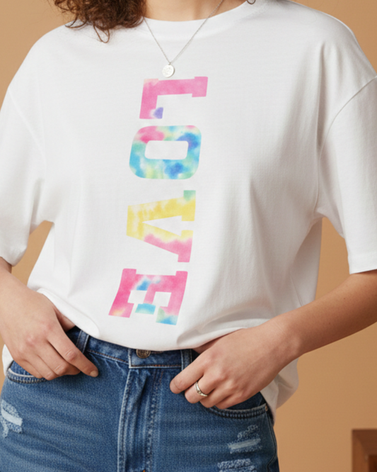 Women's Oversized White "LOVE" Graphic T-Shirt - Summer Streetwear Style
