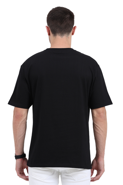 Unisex Oversized Standard Printed Round Neck Cotton T-Shirt-Black Color-White Bear