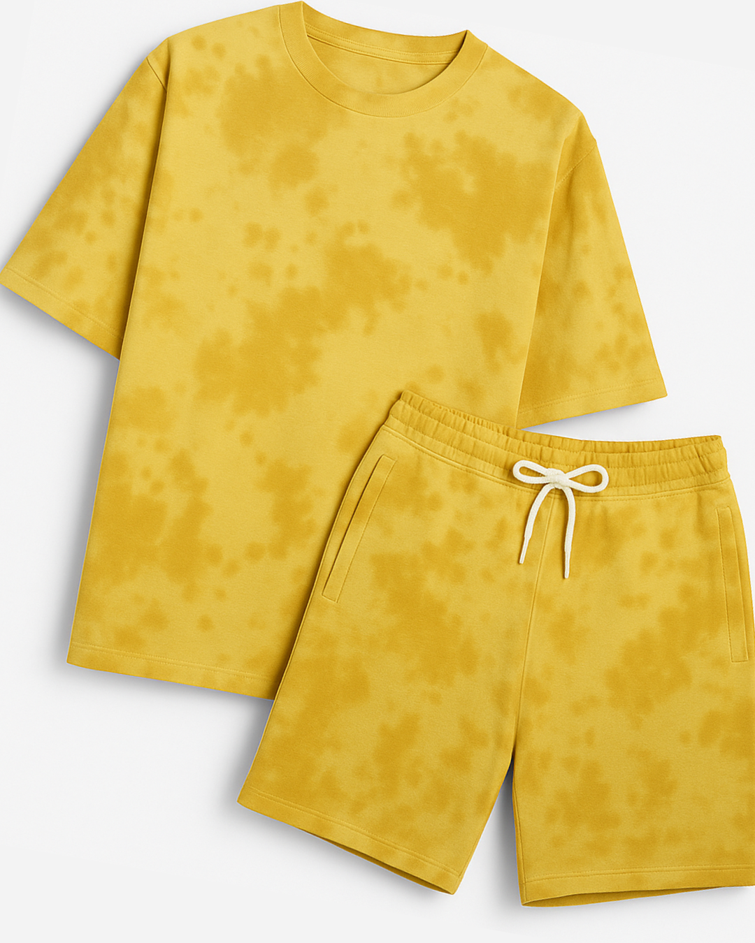 Yellow Tie-Dye Lounge Set | Unisex Oversized T-Shirt & Shorts