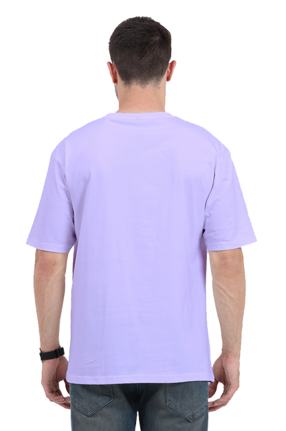 Unisex Oversized Standard Printed Round Neck Cotton T-Shirt-Lavender Color-White Bear