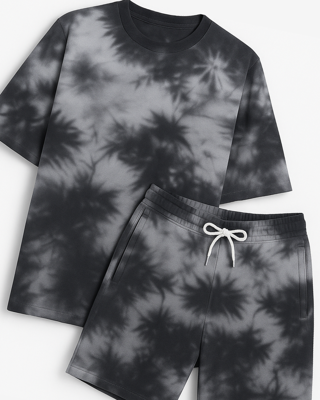 Black Tie-Dye Lounge Set | Unisex Oversized T-Shirt & Shorts
