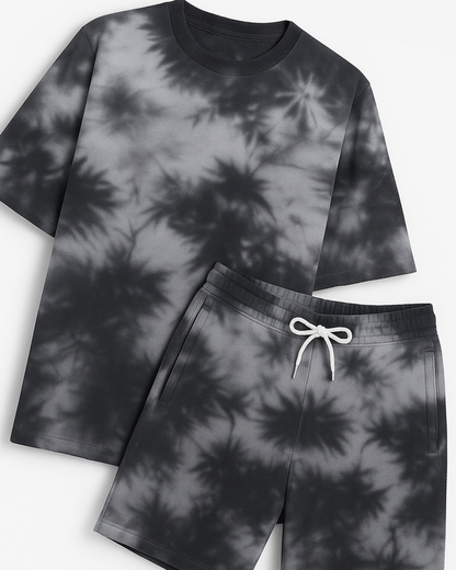 Black Tie-Dye Lounge Set | Unisex Oversized T-Shirt & Shorts