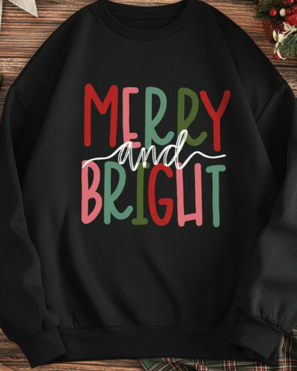 Unisex Oversized Merry and Bright Christmas Sweatshirt – Festive Unisex Holiday Sweatshirt