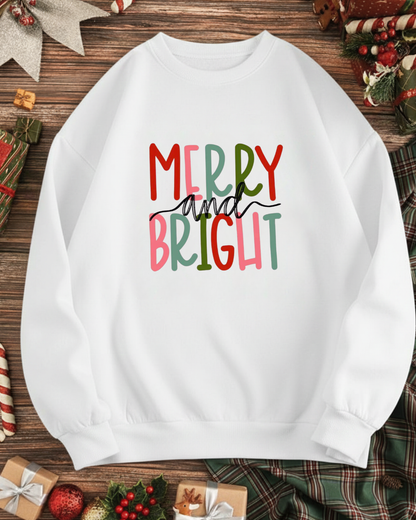 Unisex Oversized Merry and Bright Christmas Sweatshirt – Festive Unisex Holiday Sweatshirt