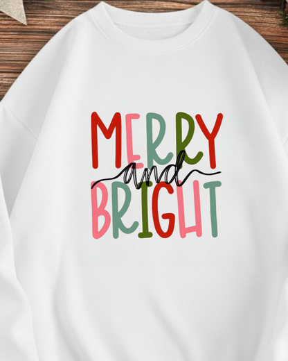 Unisex Oversized Merry and Bright Christmas Sweatshirt – Festive Unisex Holiday Sweatshirt