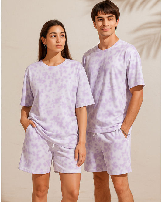 Lavender Tie-Dye Lounge Set | Unisex Oversized T-Shirt & Shorts