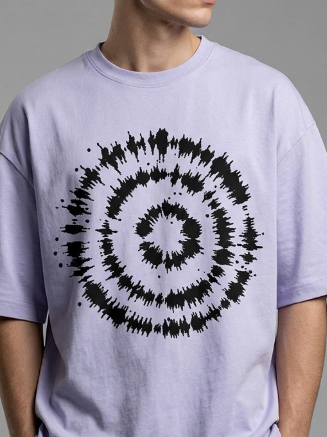 Unisex Oversized Tie-Dye T-Shirt with Black Radial Graphic