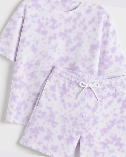 Lavender Tie-Dye Lounge Set | Unisex Oversized T-Shirt & Shorts