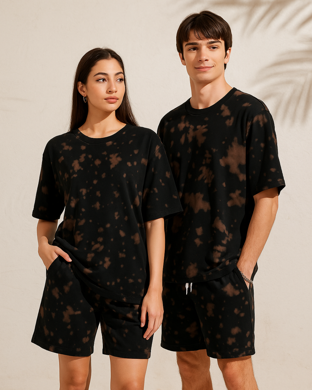 Brown Green Tie-Dye Lounge Set | Unisex Oversized T-Shirt & Shorts