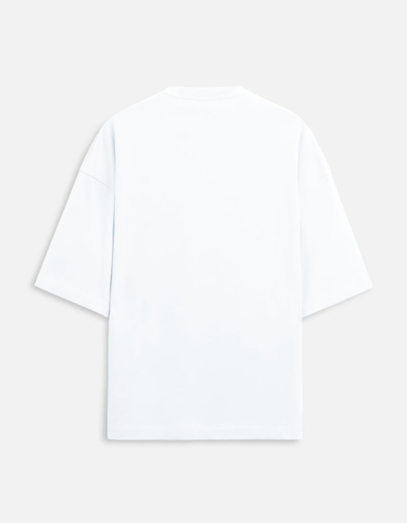 Unisex Terry Oversized Printed T-shirt-White Color-White Bear