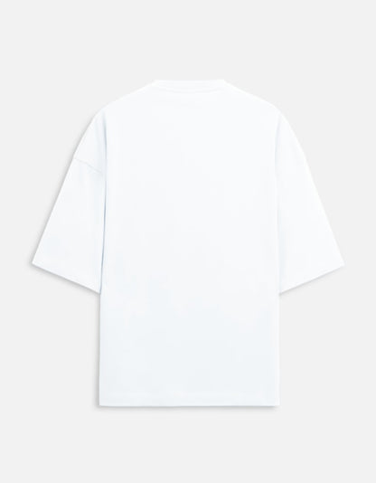 Unisex Terry Oversized Printed T-shirt-White Color-White Bear