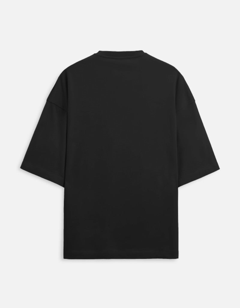 Unisex Terry Oversized Printed T-shirt-Black Color-White Bear