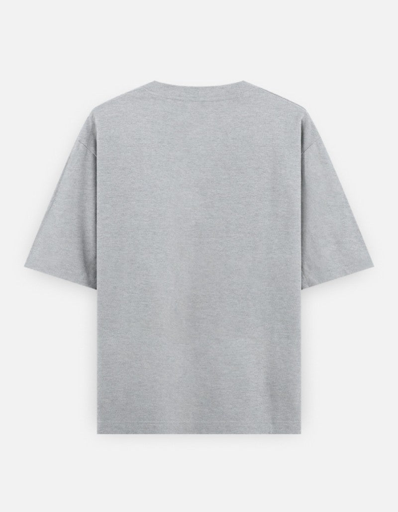 Unisex Oversized Classic Printed T-Shirt-Grey Color-White Bear