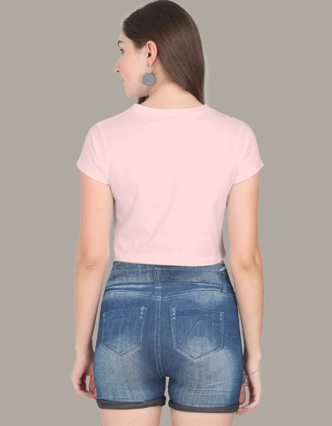 Casual Regular Sleeves Printed Women Crop Top-Pink Color- White Bearpg
