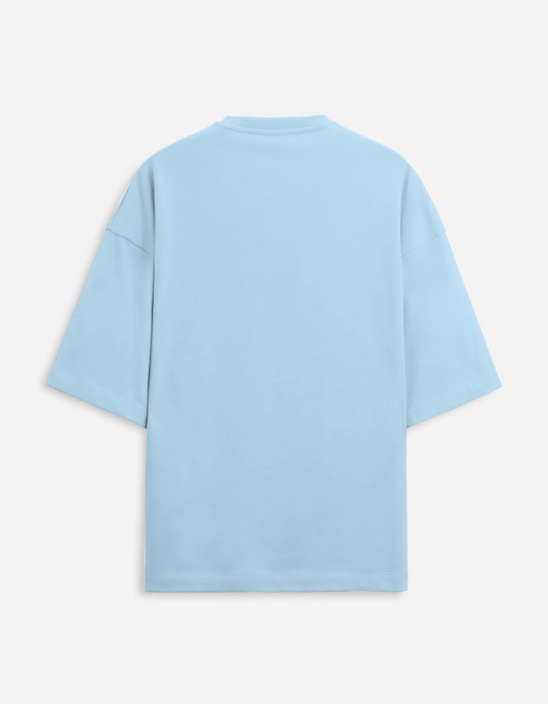 Unisex Terry Oversized Printed T-shirt-Blue Color-White Bear
