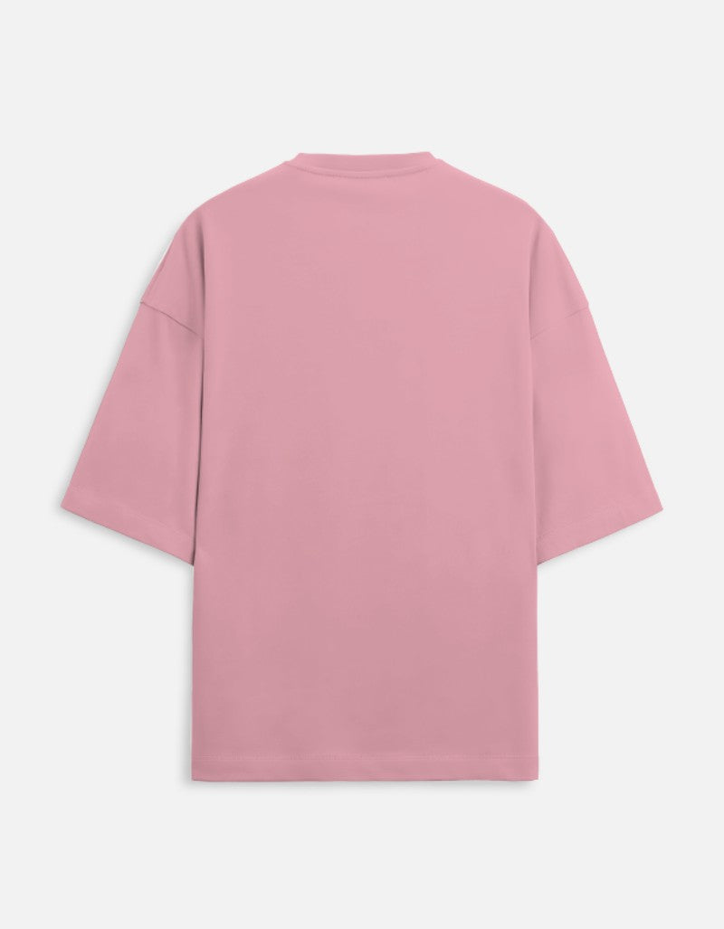 Unisex Terry Oversized Printed T-shirt-Pink Color-White Bear