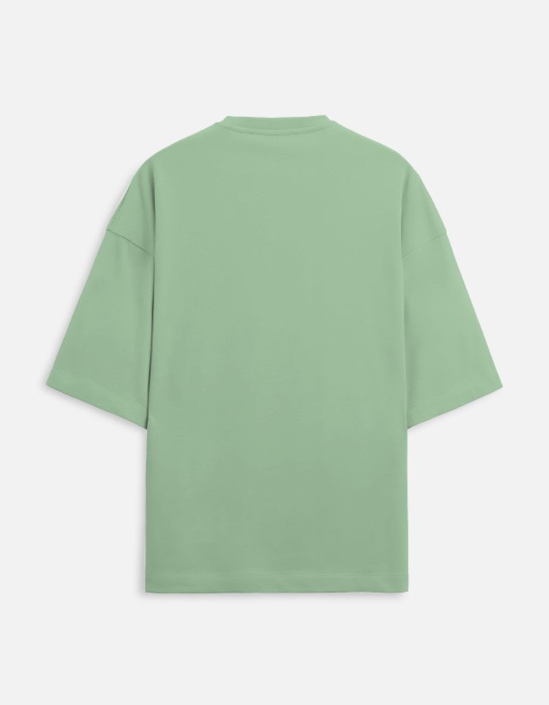 Unisex Terry Oversized Printed T-shirt-Jade Color-White Bear