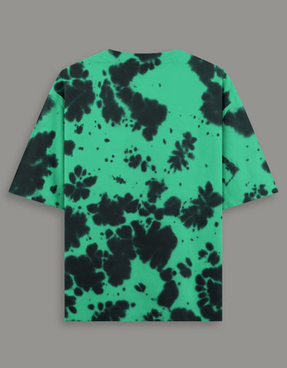 Men & Women Tie Dye Oversized T-Shirt-Black & Green Color- White Bear