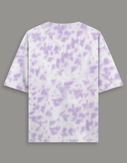 Men & Women Tie Dye Oversized T-Shirt-Lavender & White Color- White Bear