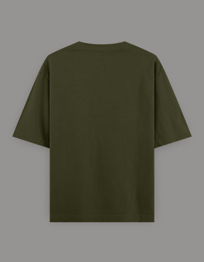 Unisex Oversized Printed T-Shirt for Programmers - Olive Green Color -White Bear