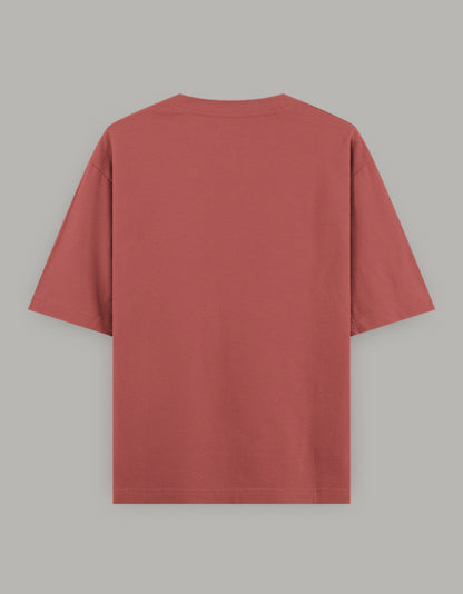 Men & Women Oversized Printed Crew Neck T-Shirt - Coral Color - White Bear