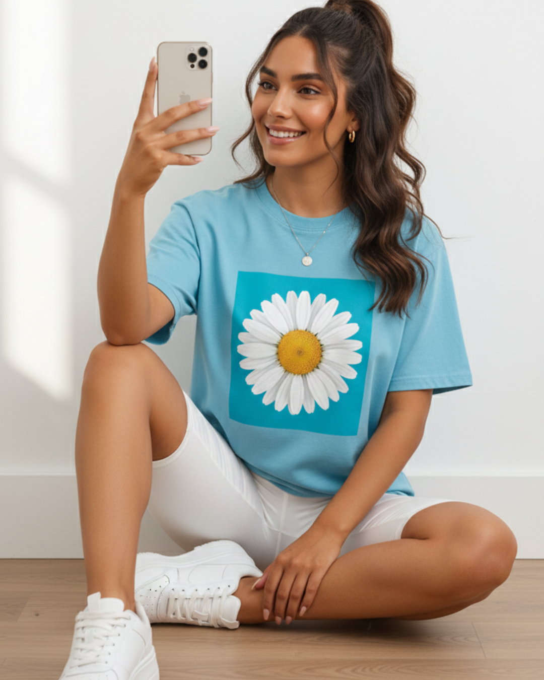 Daisy Flower Graphic T-Shirt_light blue
