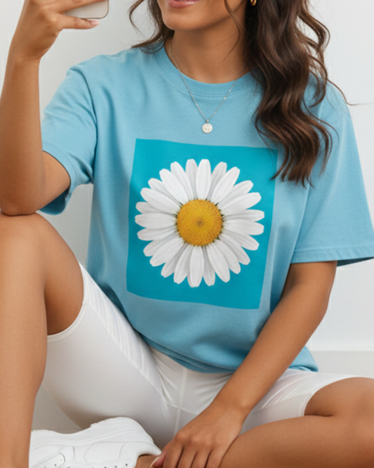 Daisy Flower Graphic T-Shirt_light blue