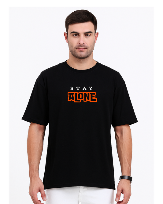 Unisex Oversized Standard Printed Round Neck Cotton T-Shirt-Black Color-White Bear