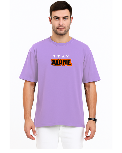 Unisex Oversized Standard Printed Round Neck Cotton T-Shirt-LAVENDER Color-White Bear
