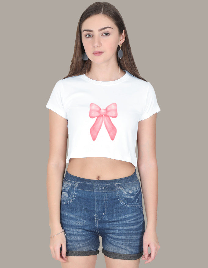 Casual Regular Sleeves Printed Women Crop Top-White Color- White Bear