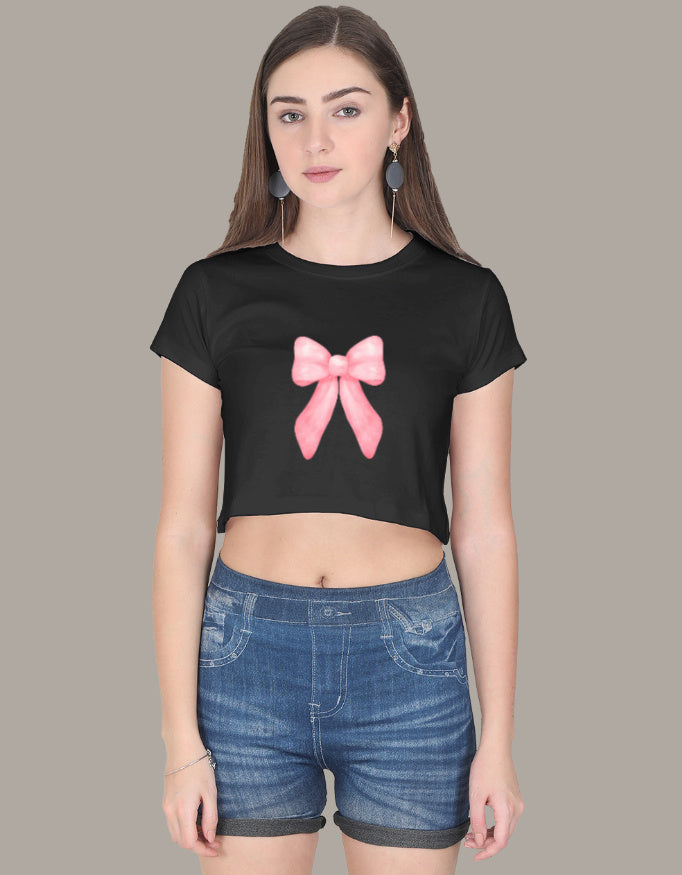 Casual Regular Sleeves Printed Women Crop Top-Black Color- White Bear