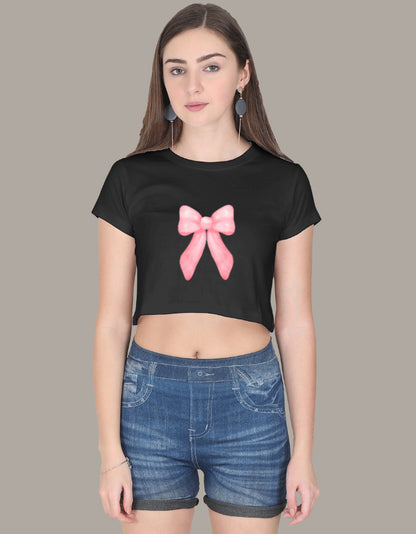 Casual Regular Sleeves Printed Women Crop Top-Black Color- White Bear