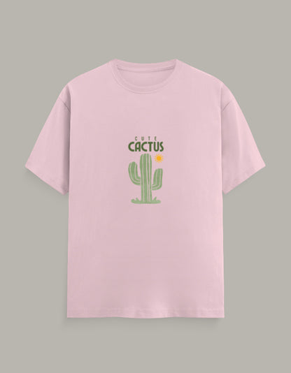 Women Cactus Printed T-Shirt-Pink Color- White Bear